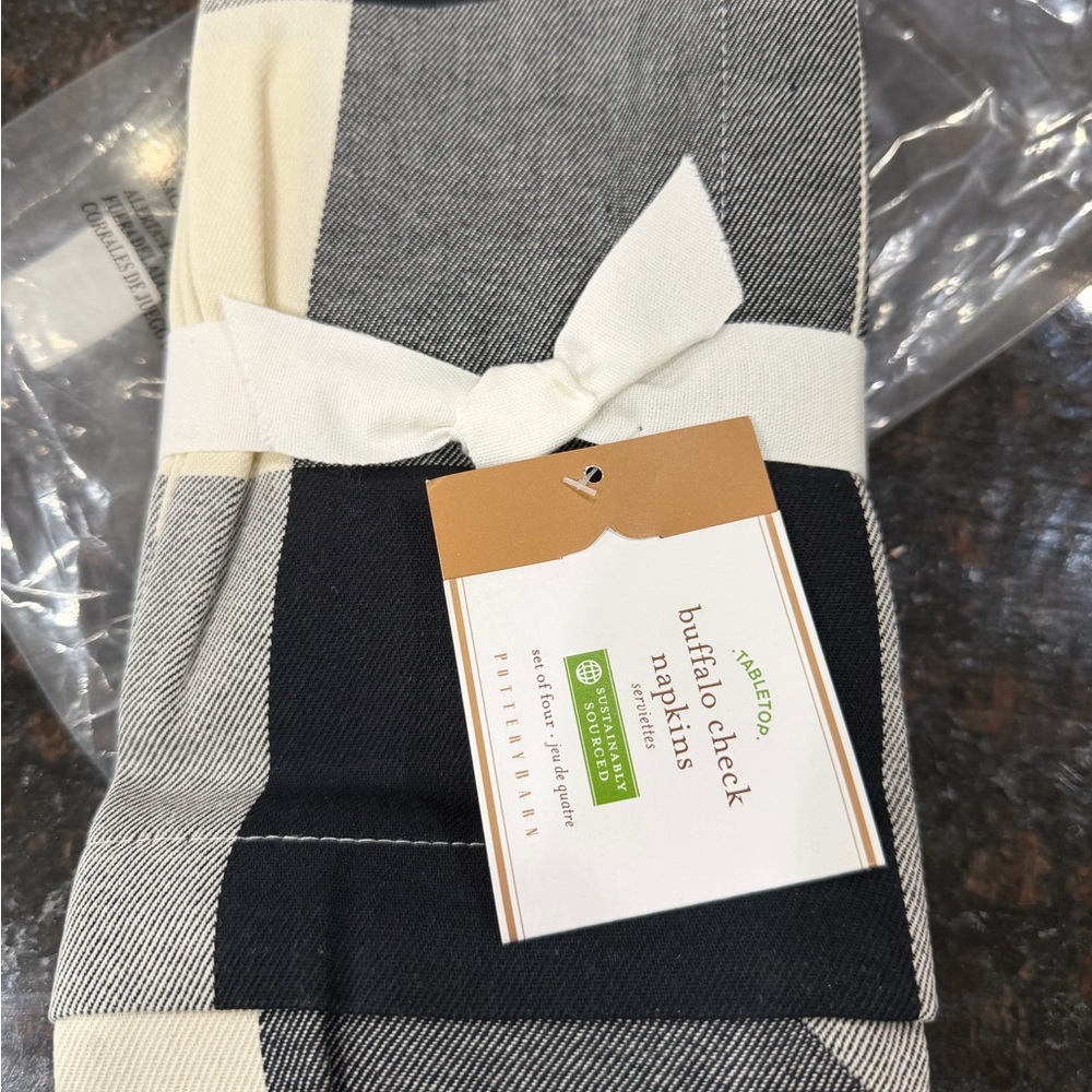 Pottery Barn Black and Cream Check Napkins